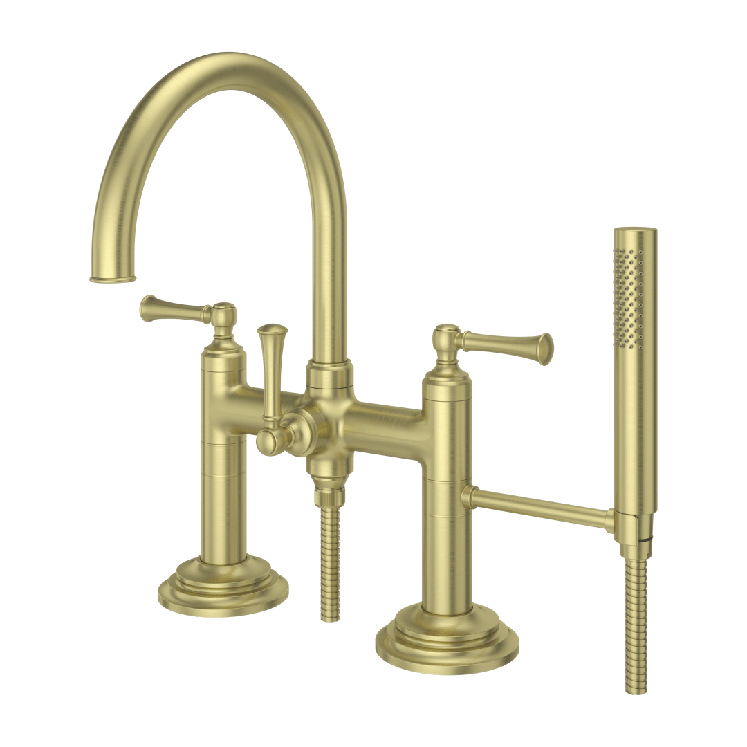 Tisbury Deck Mounted Tub Filler with Hand Shower in Brushed Gold
