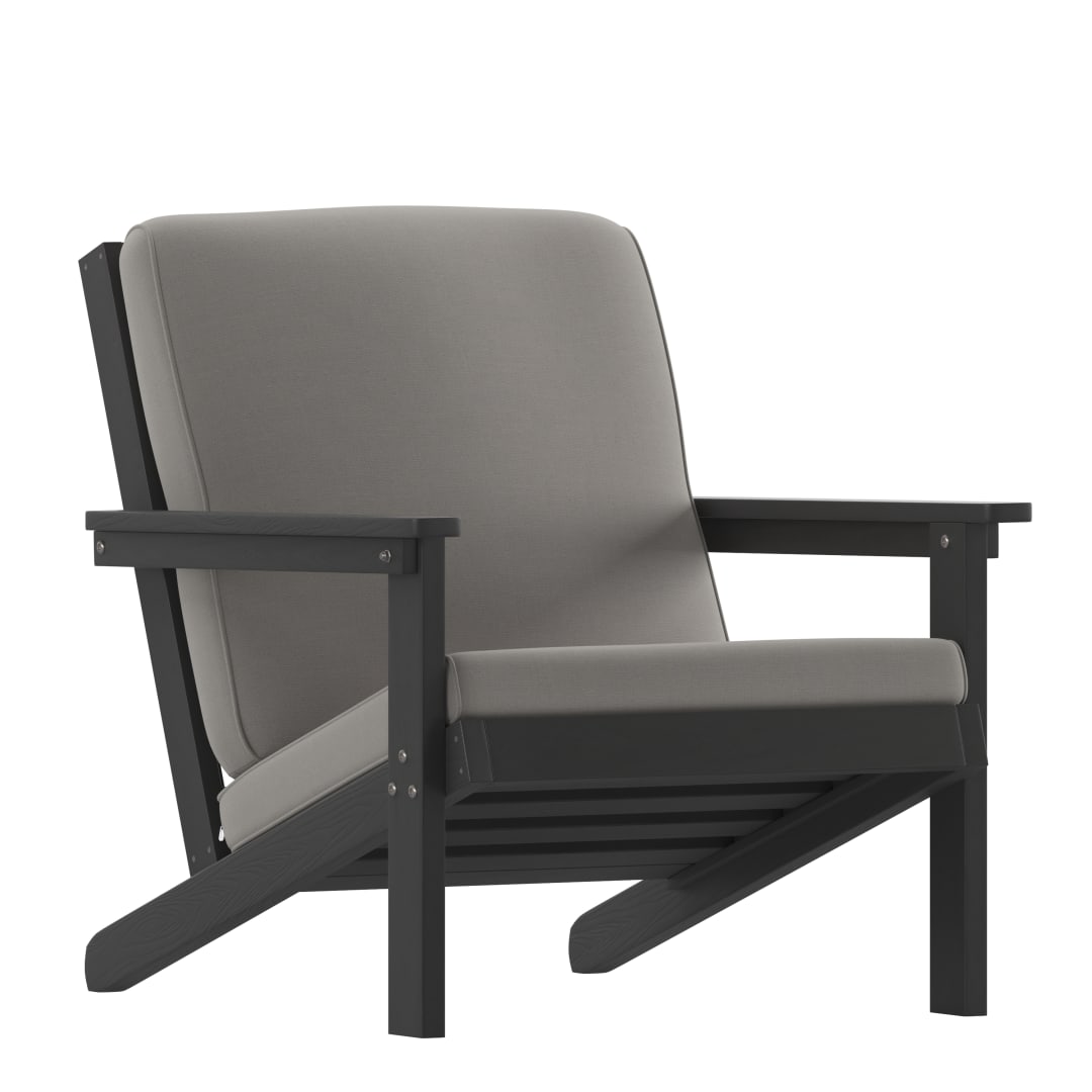 Charlestown All-Weather Poly Resin Wood Adirondack Style Deep Seat Patio Club Chair with Cushions, Black/Charcoal