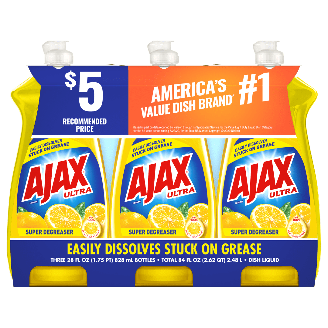 Ajax Ultra Super Degreaser Liquid Dish Soap, Lemon - 28 Fluid Ounce (Triple Pack)