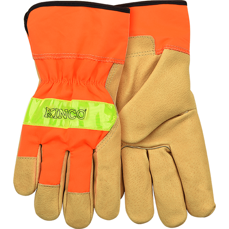 Imprinted Hi-Vis Orange & Grain Pigskin Palm with Safety Cuff