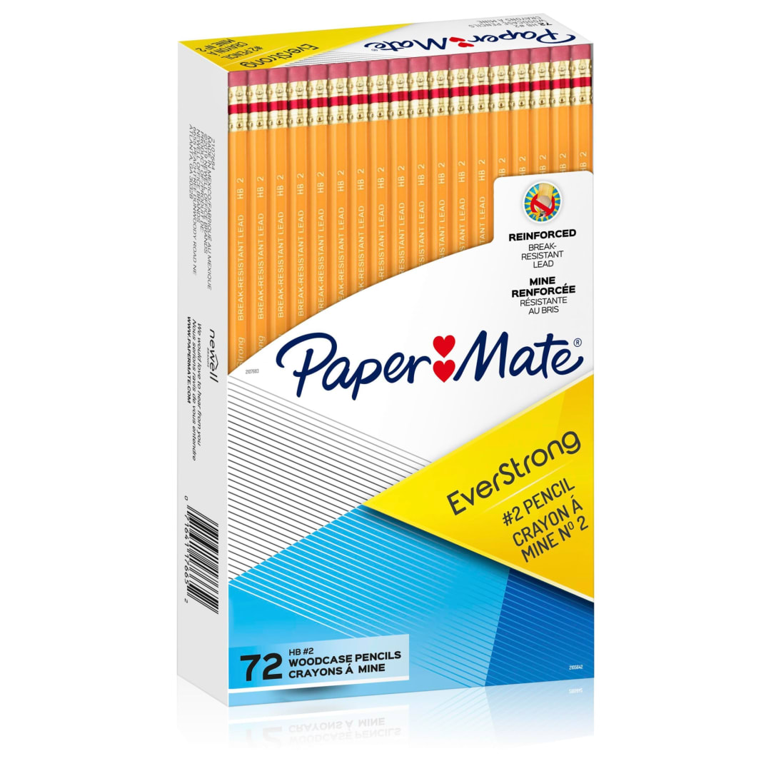 Paper Mate® EverStrong #2 Pencils, Reinforced, Break-Resistant Lead When Writing, 72-Count