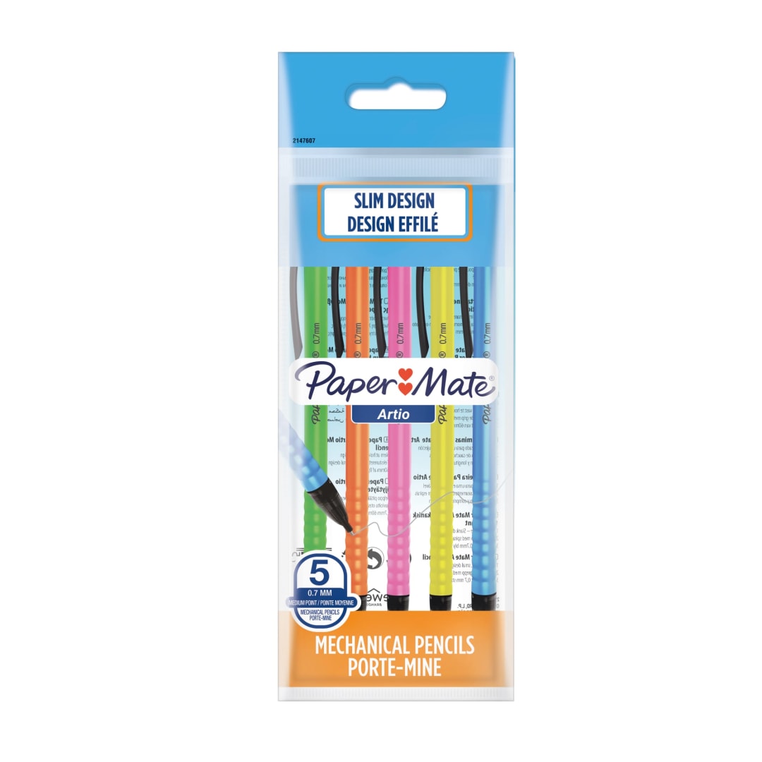 Paper Mate Artio Mechanical Pencils | 0.7mm | HB #2 | Assorted Barrel Colours | 5 Count