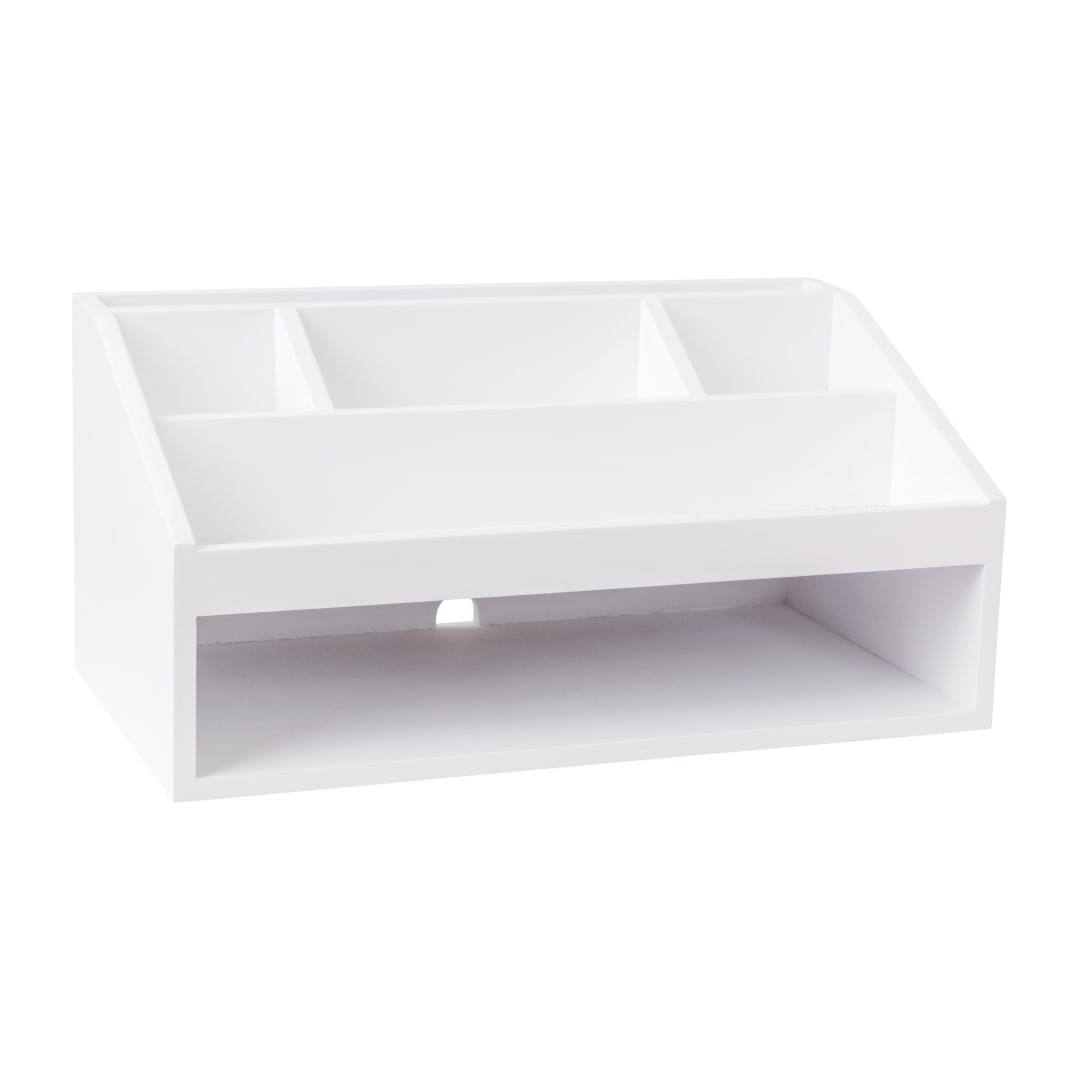 Weston Wooden Desktop Organizer with Open Lower Storage Compartment, Engineered Wood Multipurpose Storage Caddy, White