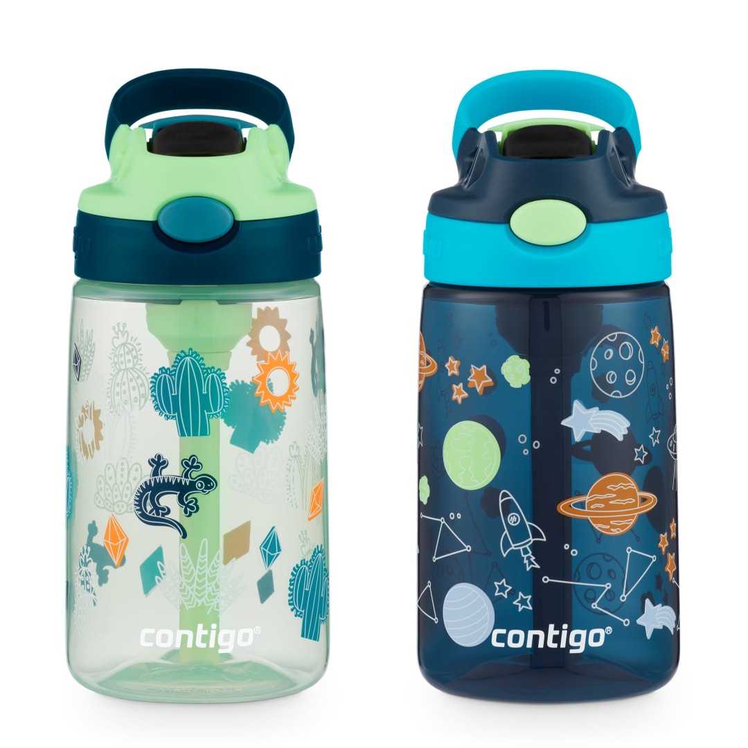 Contigo® Kids Cleanable AUTOSPOUT® Water Bottle, 14oz., 2 Pack, Cucumber Catci, Blueberry Cosmos