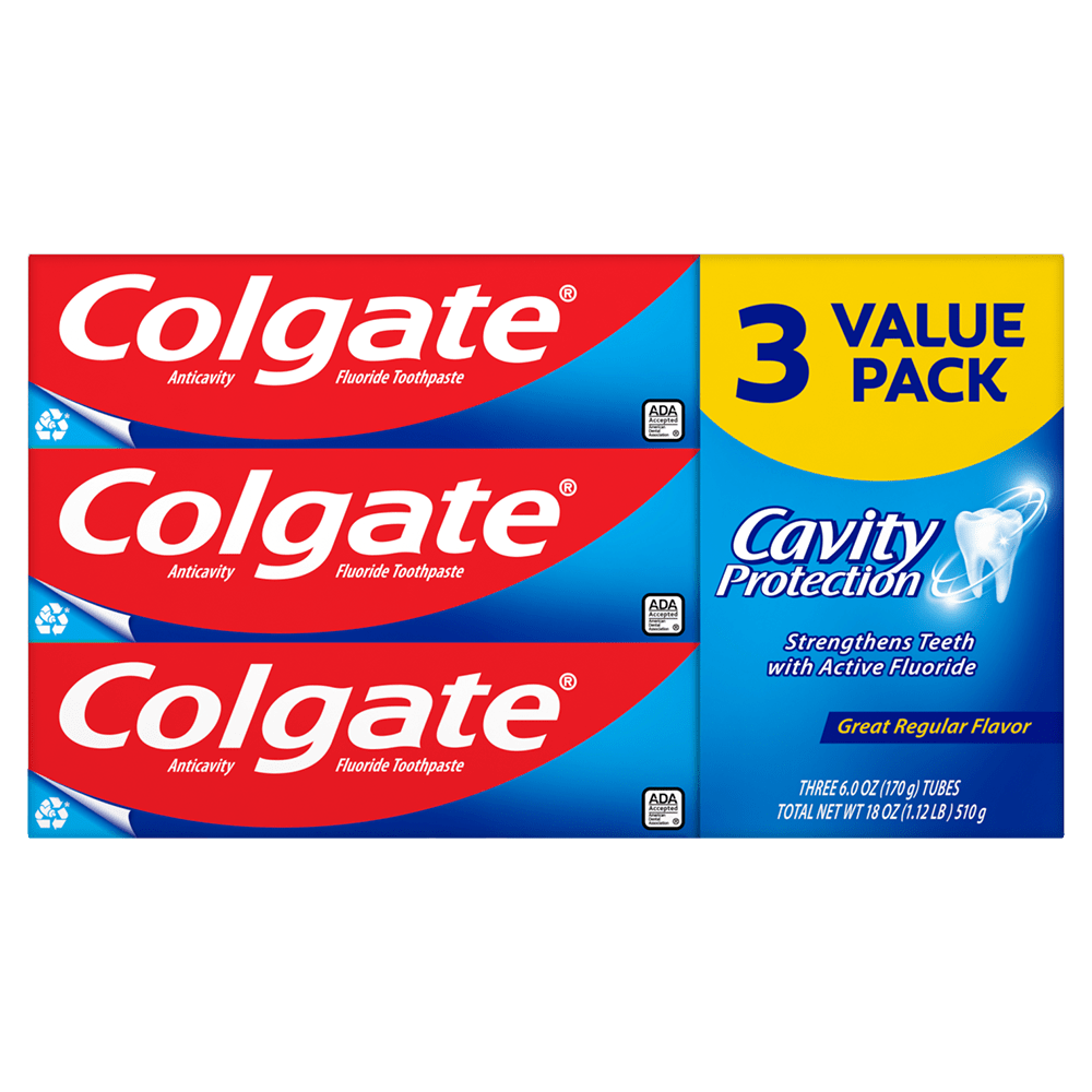 Colgate Cavity Protection Toothpaste with Fluoride, Great Regular Flavor - 6 Ounce (3 pack)