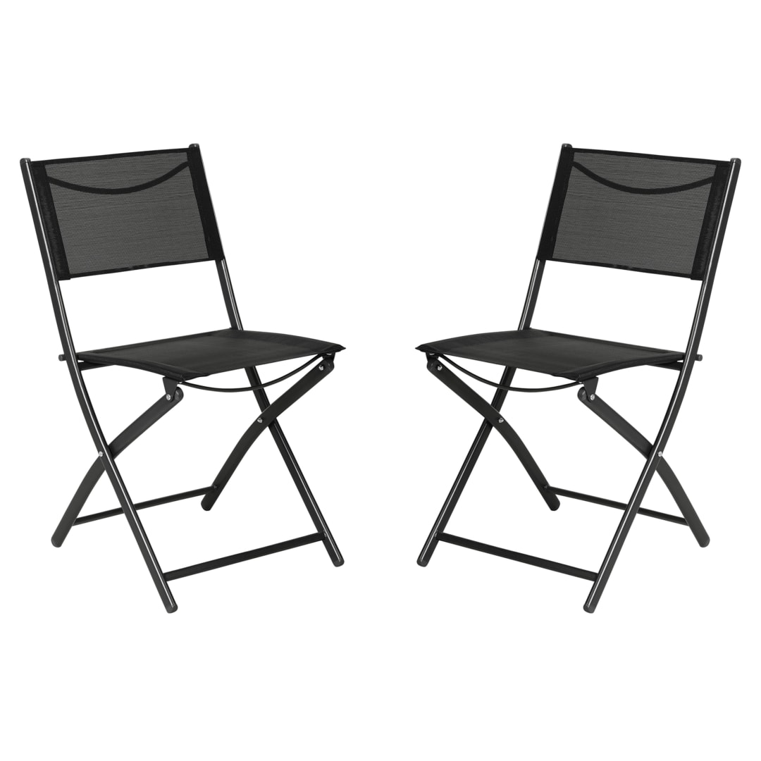 Brazos Set of 2 Commercial Grade Indoor/Outdoor Folding Chairs with Black Flex Comfort Material Backs and Seats and Black Metal Frames