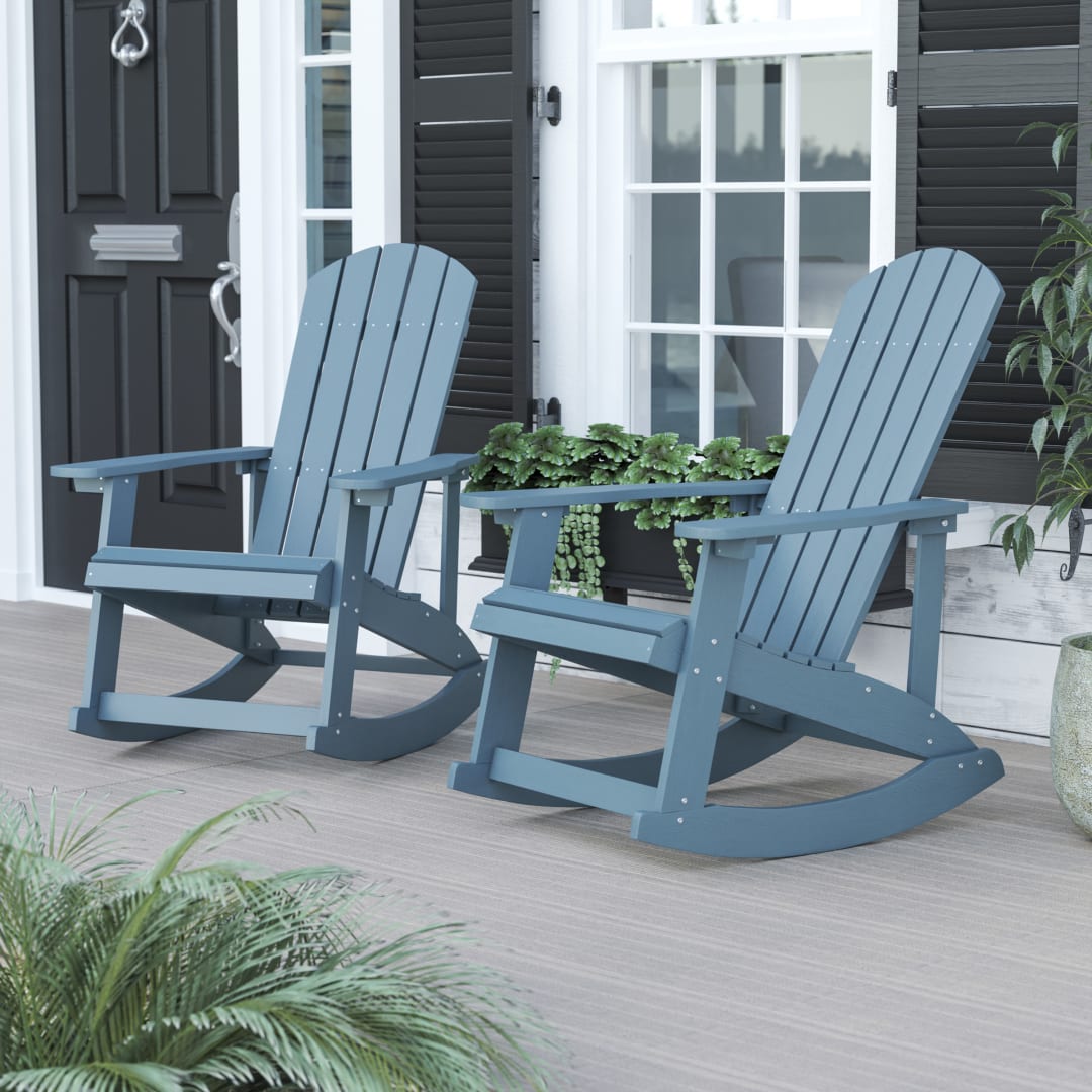 Savannah Commercial Grade All-Weather Poly Resin Wood Adirondack Rocking Chair with Rust Resistant Stainless Steel Hardware in Sea Foam - Set of 2