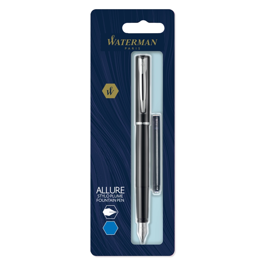 Waterman Allure Allure pluma estilográfica | lacado negro | plumín mediano | tinta azul