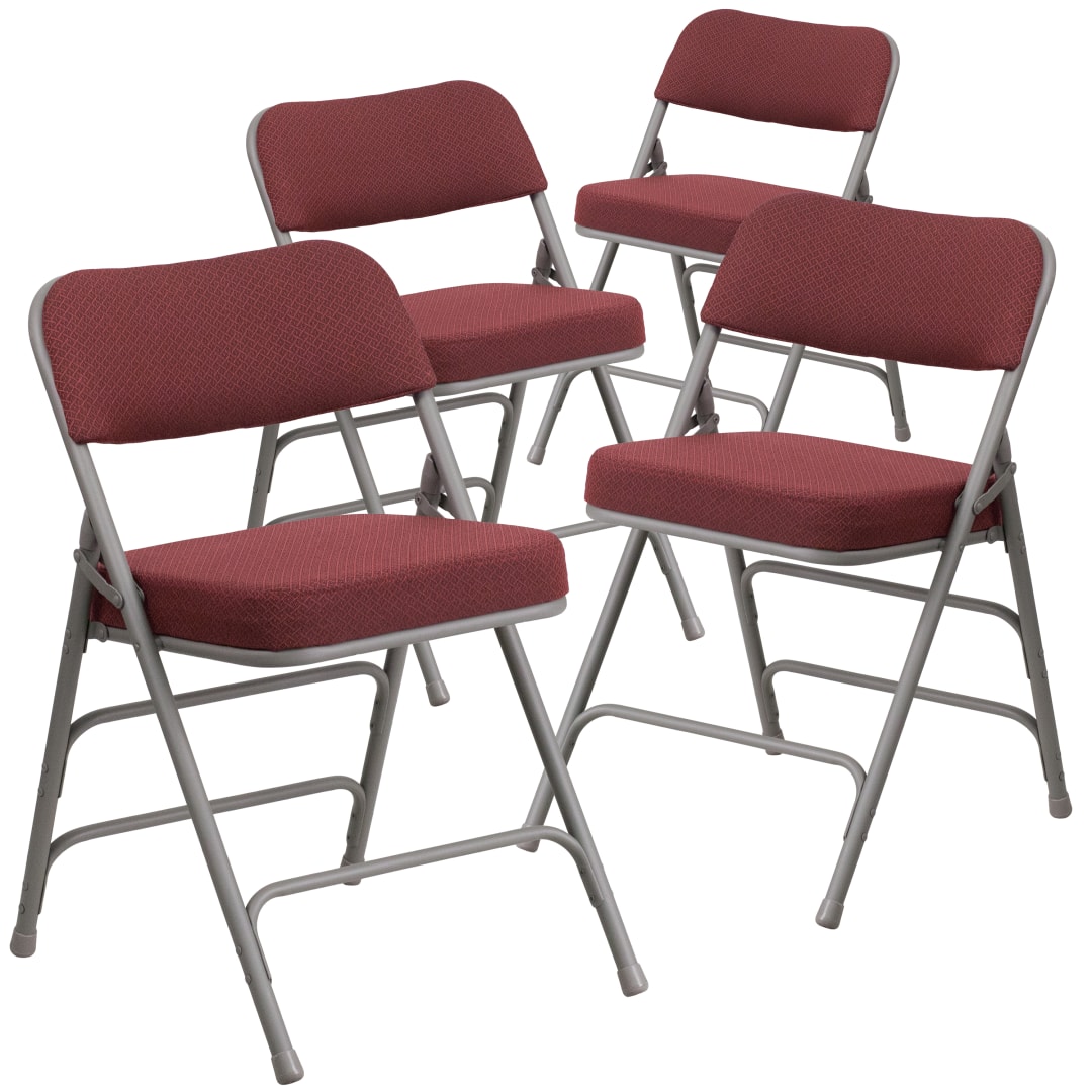 4 Pack HERCULES Series Premium Curved Triple Braced & Double Hinged Burgundy Fabric Metal Folding Chair