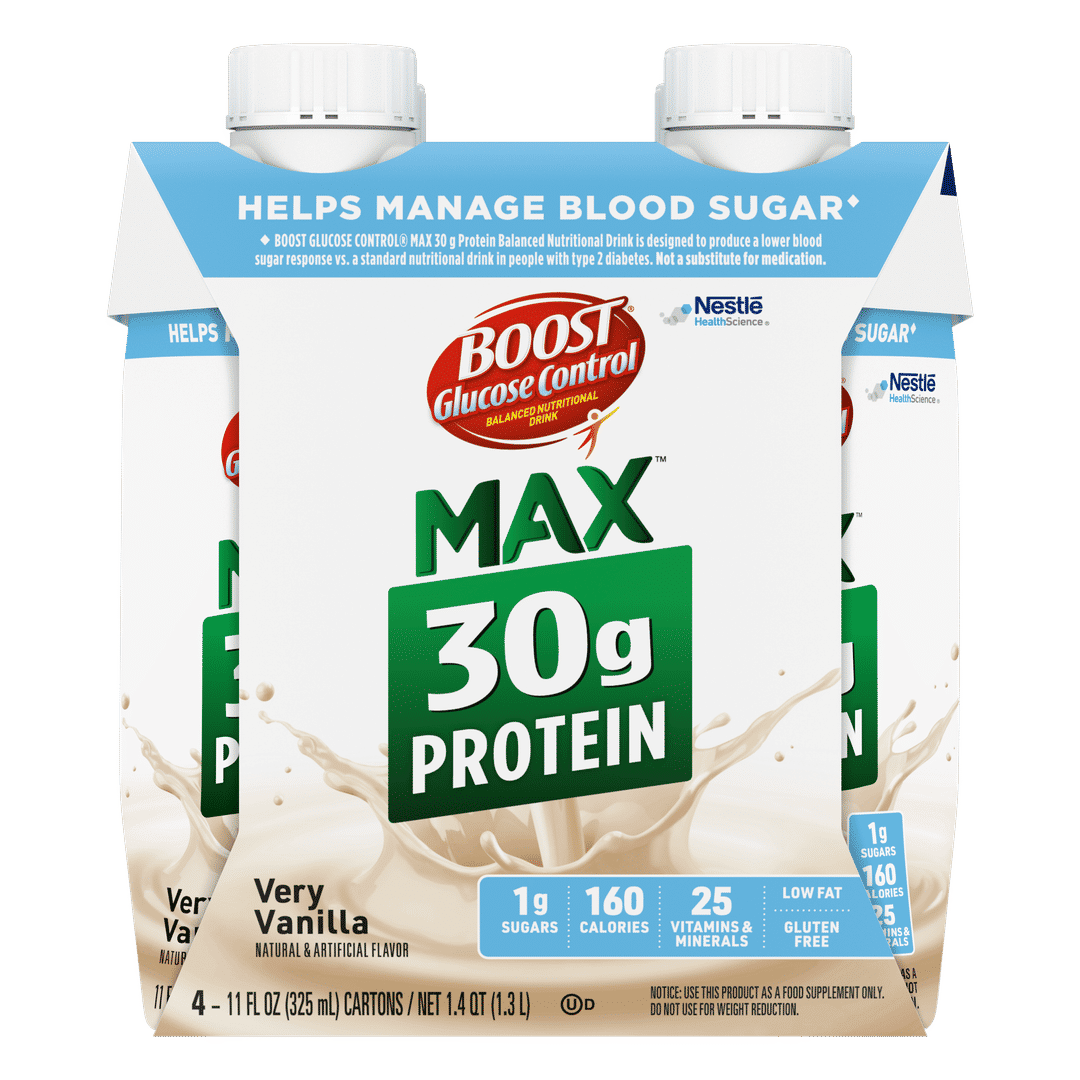 BOOST Glucose Control Max 30g High in Protein Nutritional Drink Shakes, Very Vanilla, 11 fl oz, 4 Pack