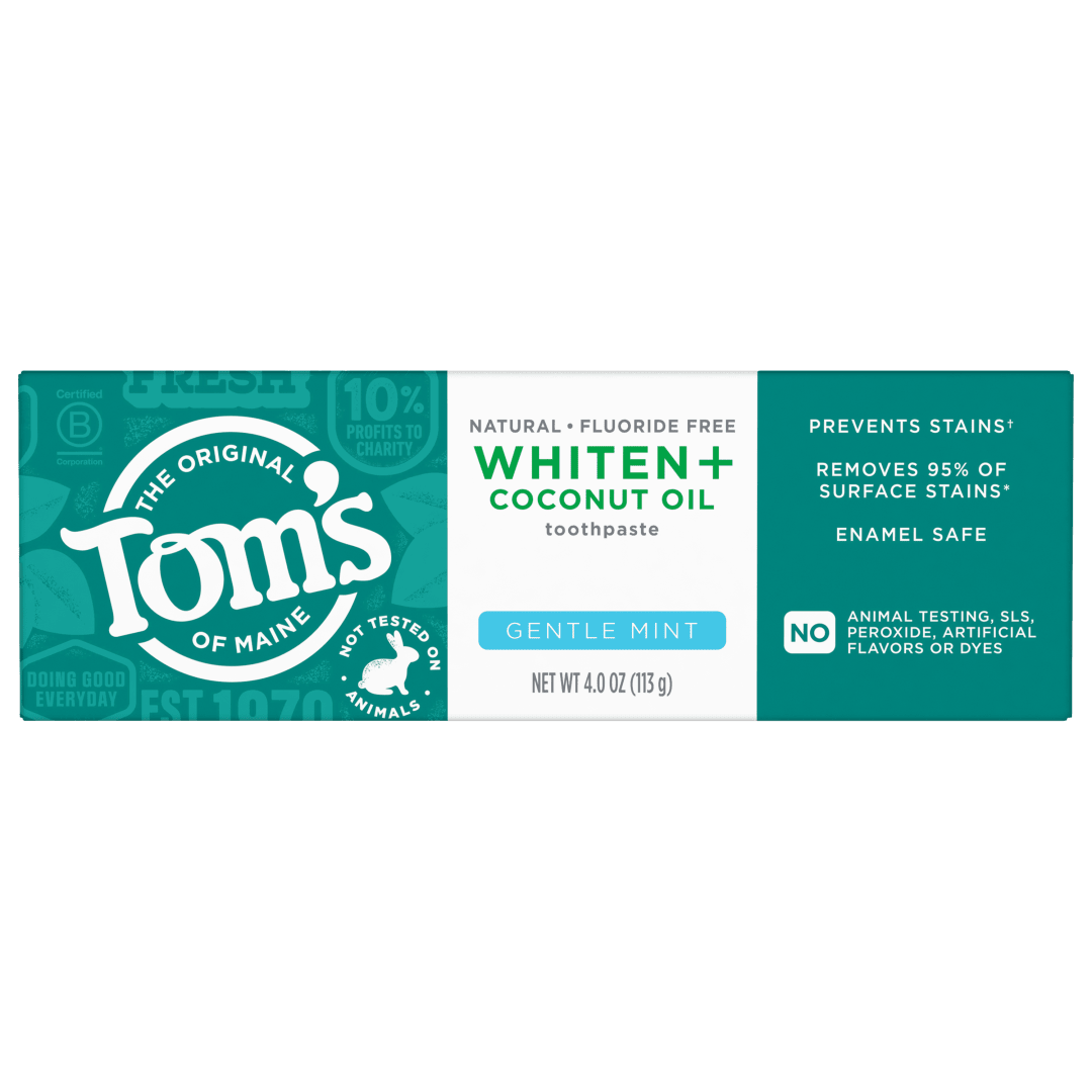 Tom’s of Maine Whiten Plus Coconut Oil Fluoride Free Toothpaste, Gentle Mint, 4.0 oz
