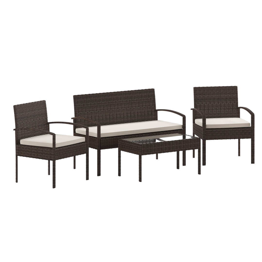 Aransas Series 4 Piece Brown Patio Set with Steel Frame and Beige Cushions