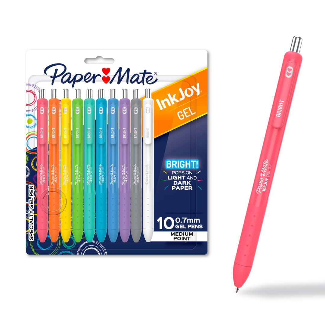 Paper Mate InkJoy Bright Pens, Gel Pens with Paint-like Ink, Medium Point (0.7 mm), Retractable, Assorted Brighter Colours, 10 Count