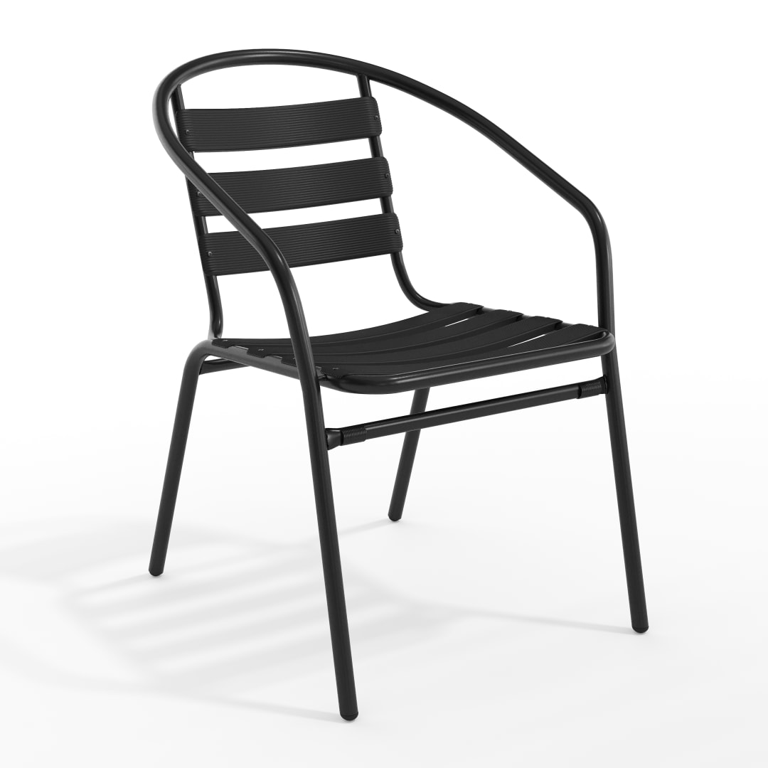 Lila Black Metal Restaurant Stack Chair with Aluminum Slats
