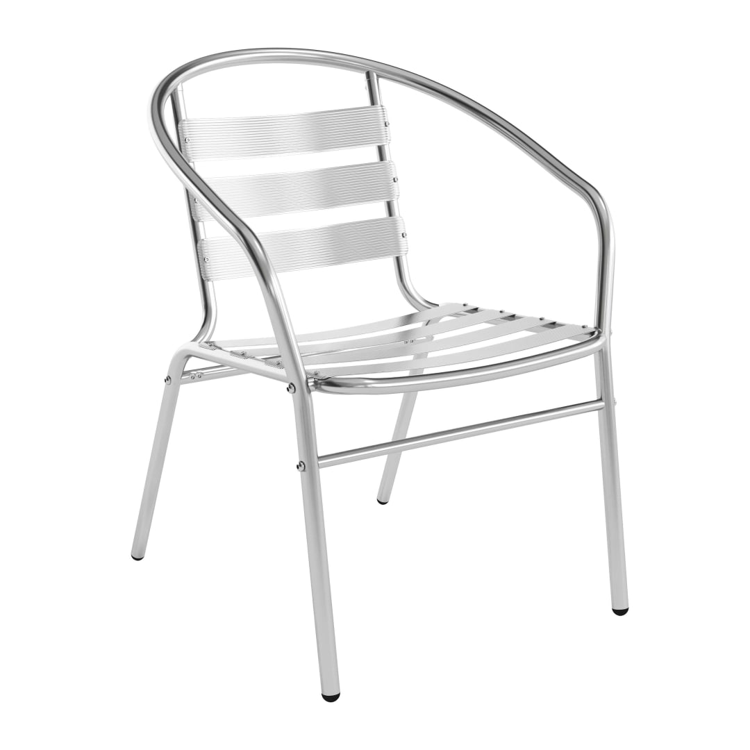 Lila Commercial Aluminum Indoor-Outdoor Restaurant Stack Chair with Triple Slat Back and Arms