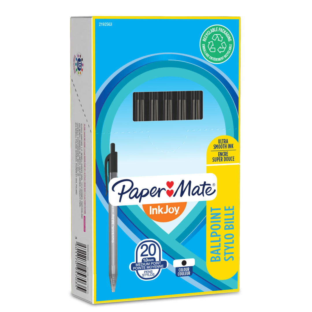 Paper Mate InkJoy 100RT Bolígrafo retráctil | punta media (1,0 mm) | negro | paquete de 20