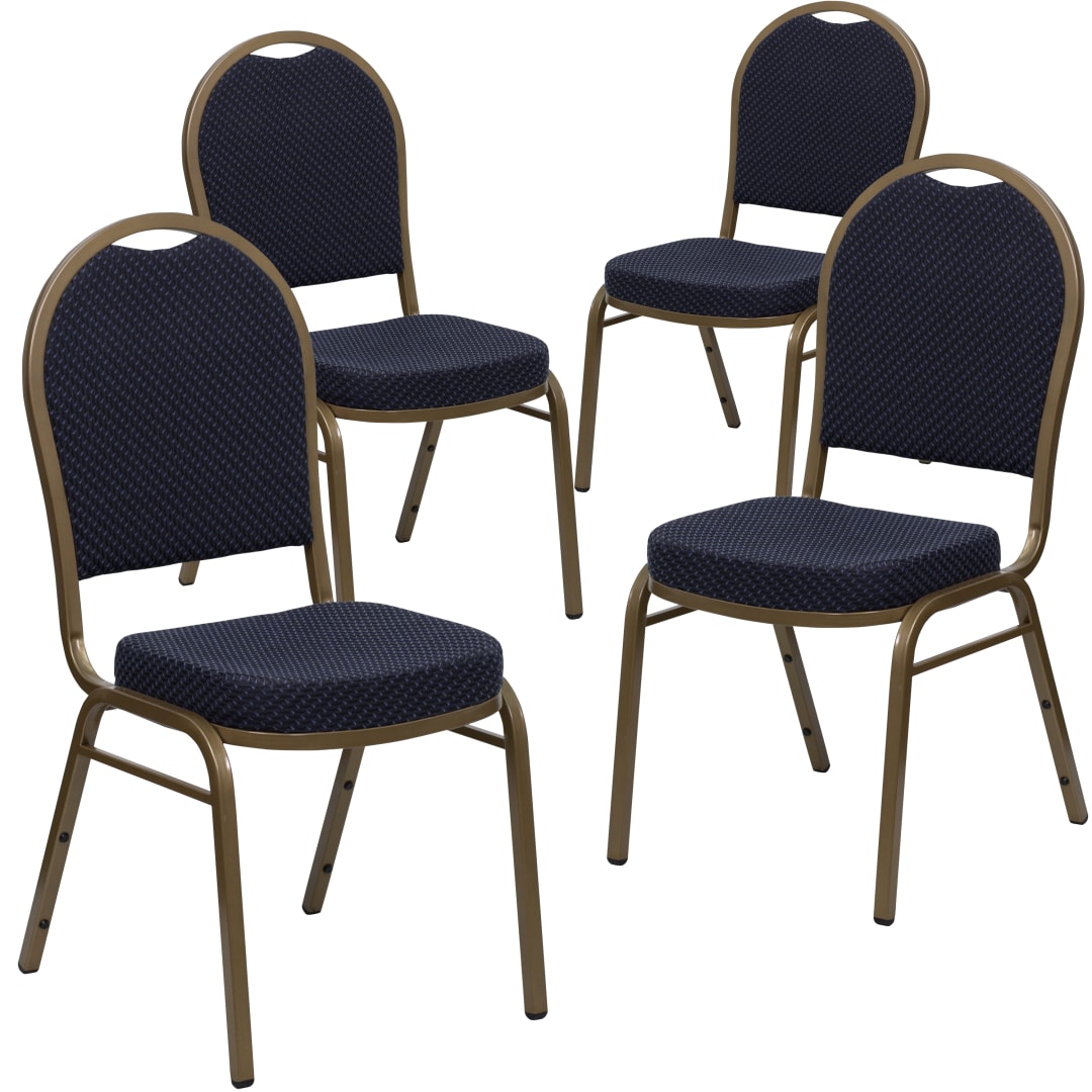 4 Pack HERCULES Series Dome Back Stacking Banquet Chair in Navy Patterned Fabric - Gold Frame