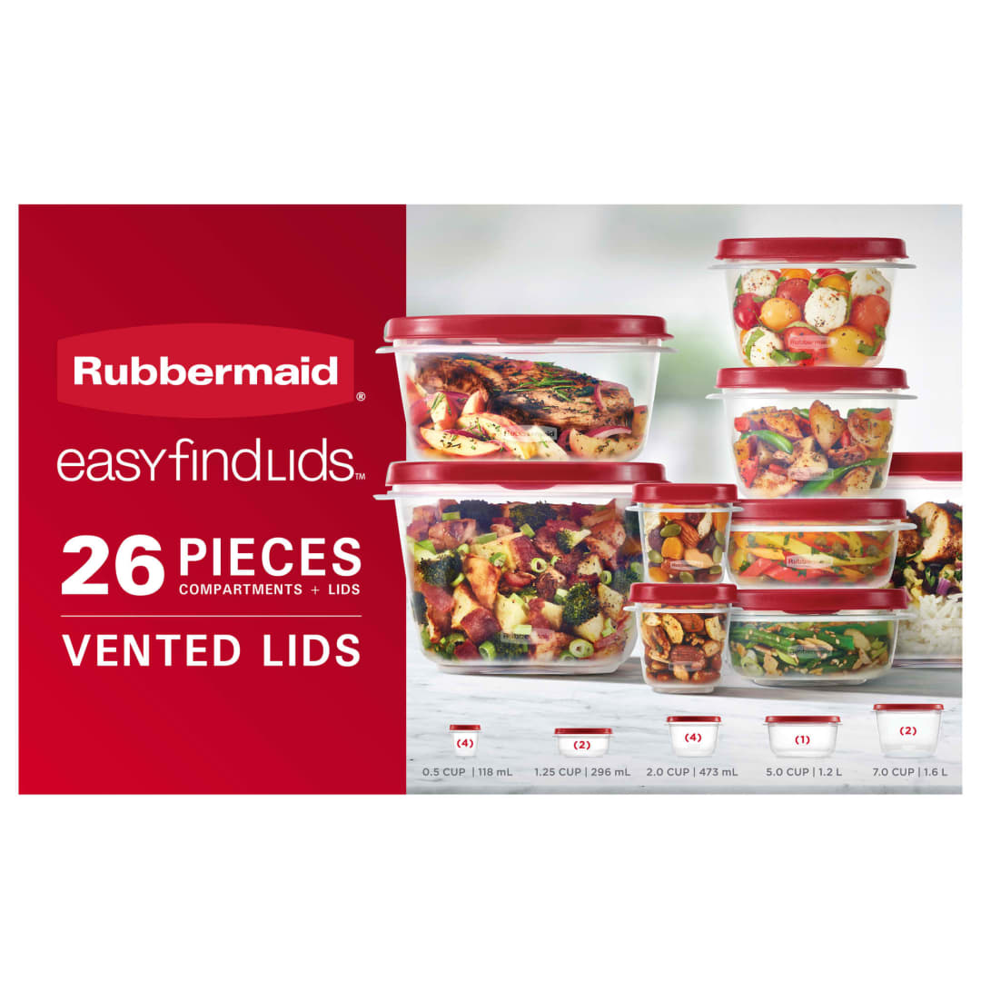 Rubbermaid® Easy Find Lids® Food Storage Containers with Vented Lids, 26 Piece Set, Red