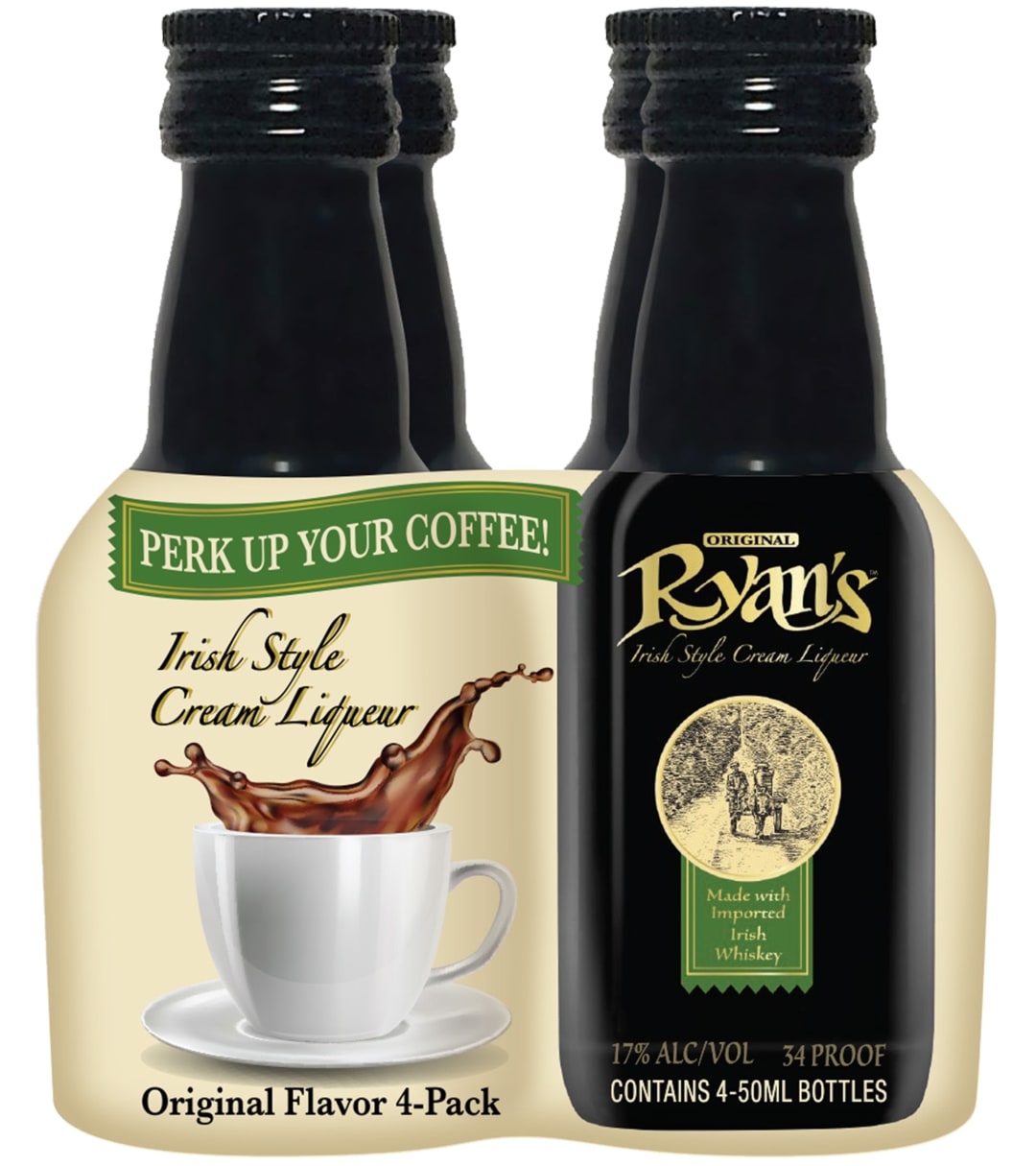 Ryan's Irish Style Cream Liqueur 4 Pack 50ml 34 Proof