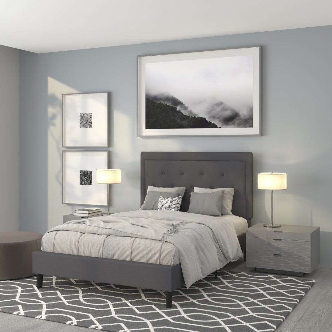 Roxbury Full Size Tufted Upholstered Platform Bed in Dark Gray Fabric
