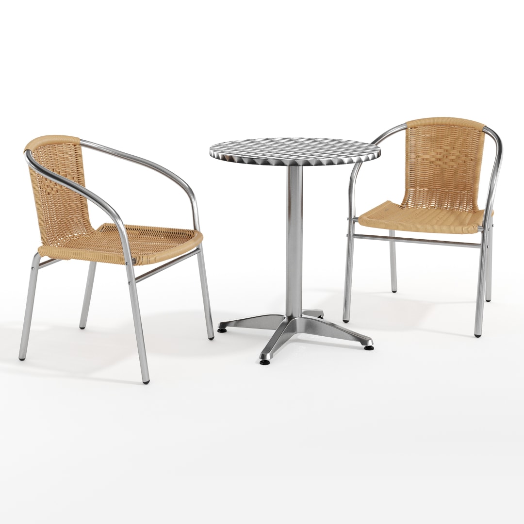 Lila 23.5'' Round Aluminum Indoor-Outdoor Table Set with 2 Beige Rattan Chairs