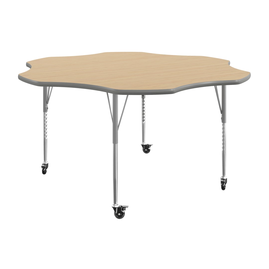 Wren 60" Flower Adjustable Height Activity Table, Thermal Laminate Top, Standard Legs with Locking Casters, Light Natural