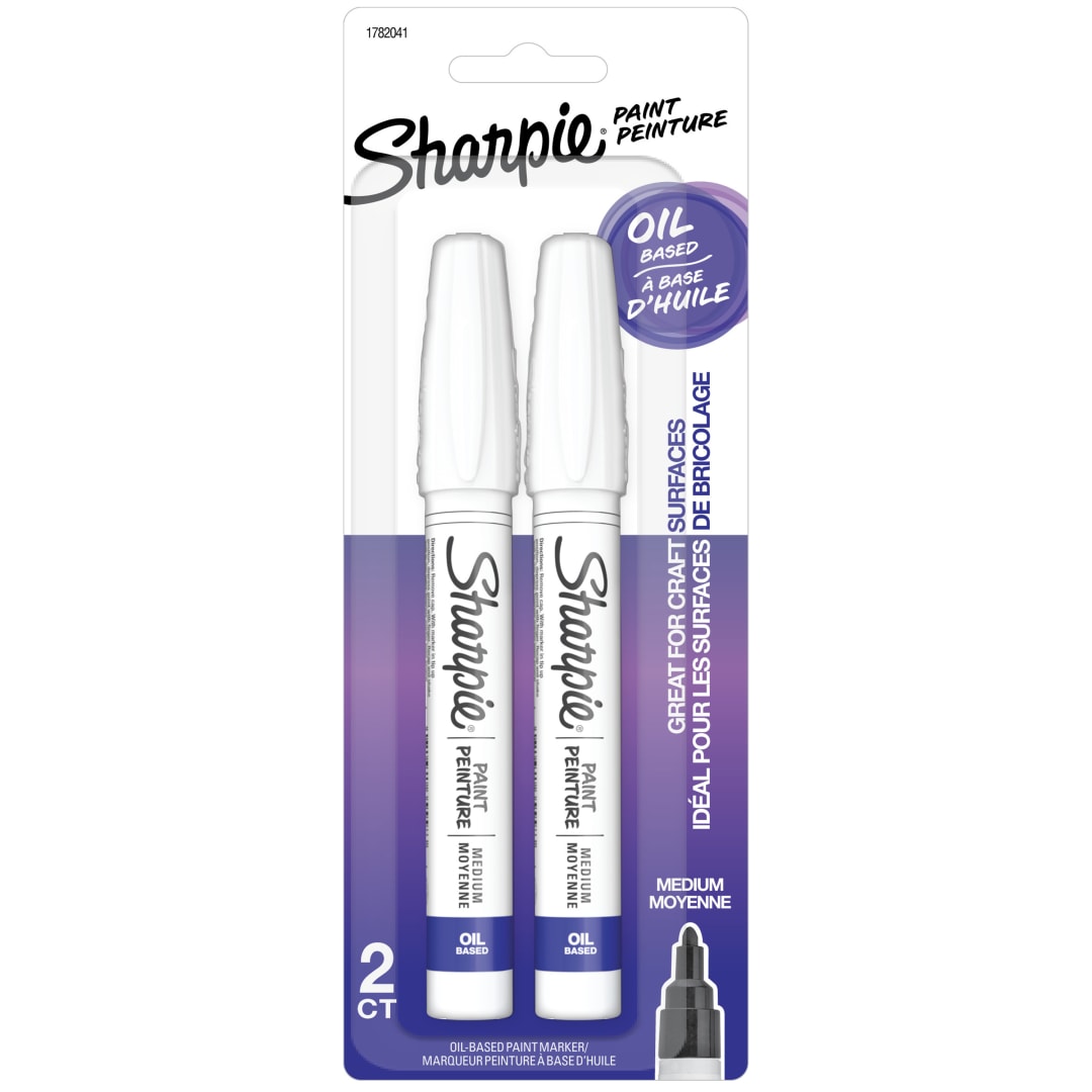 Sharpie® Oil-Based Paint Markers, Medium Point, White, Great for Rock Painting, 2 Count