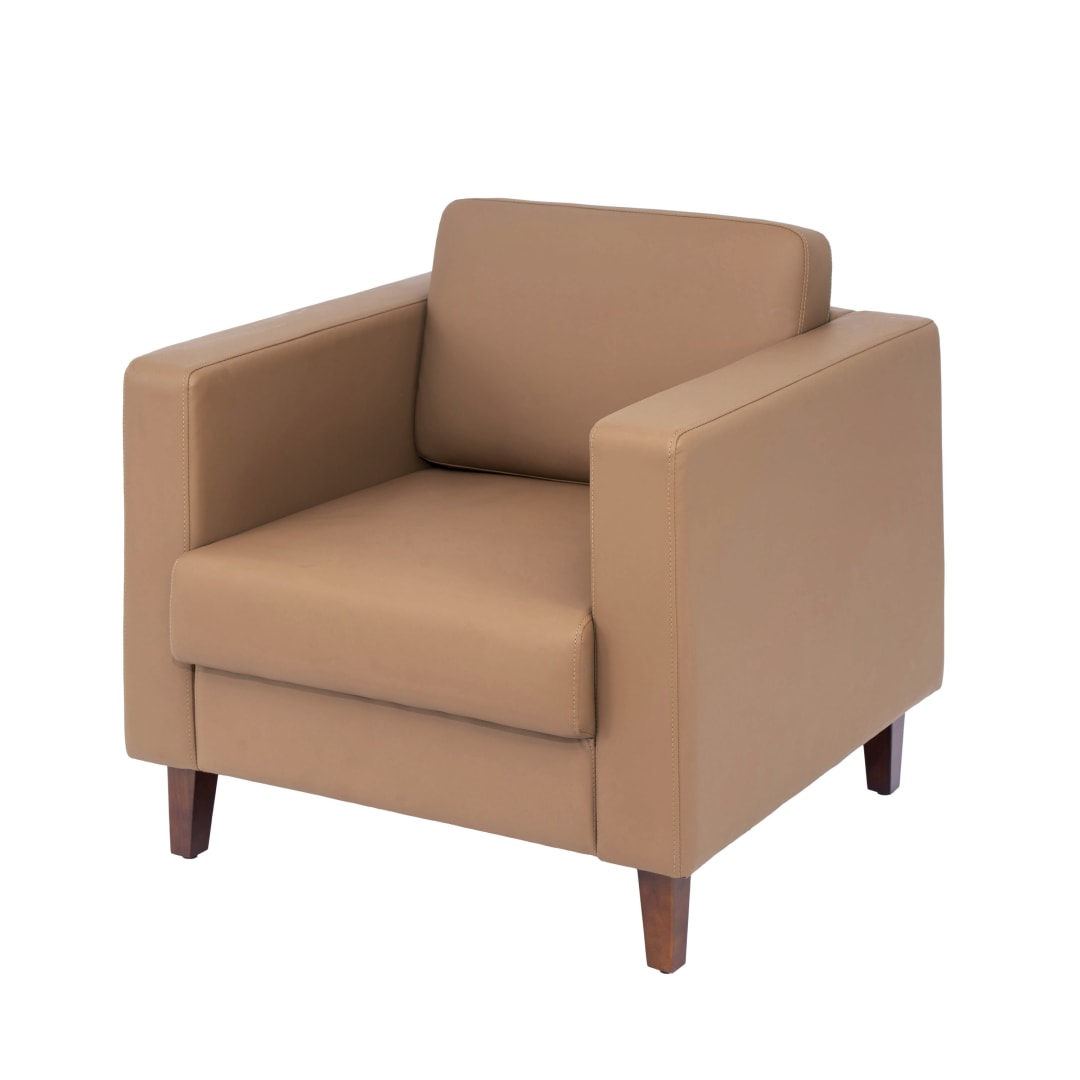 HERCULES Artemis Cognac LeatherSoft Reception Chair with 2 AC Outlets/USB/USB-C Ports and Solid Wood Walnut Legs with Adjustable Floor Glides