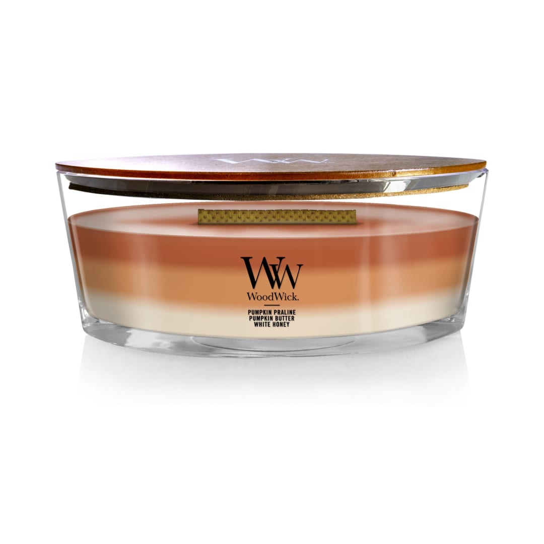 WoodWick® Pumpkin Gourmand Scented Ellipse Candle, Crackles as it burns, Up to 50 hrs burn time, Perfect for gifting or home décor, 21oz