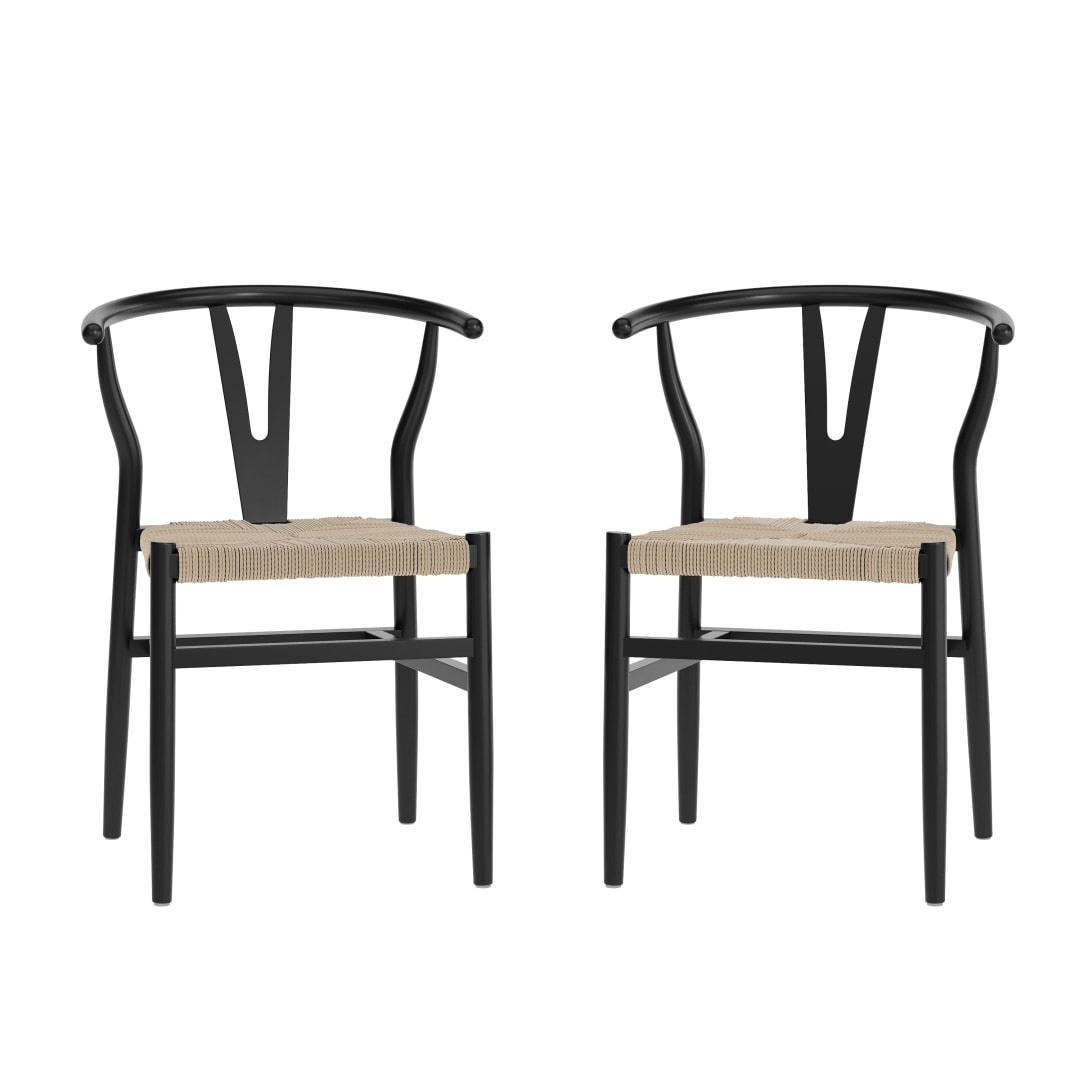 Logan Commercial Grade Y-Back Style Wood and Kraft Paper Stackable Dining Chair with Black/Natural Finish - Set of 2