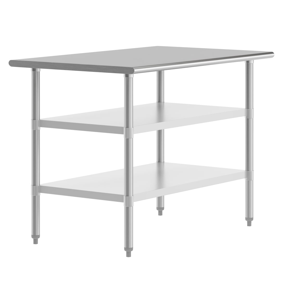 Reese 30x48 Portable Prep and Work Table with NSF Certified 18 Gauge Stainless Steel Top Shelf and 2 Adjustable Galvanized Steel Undershelves
