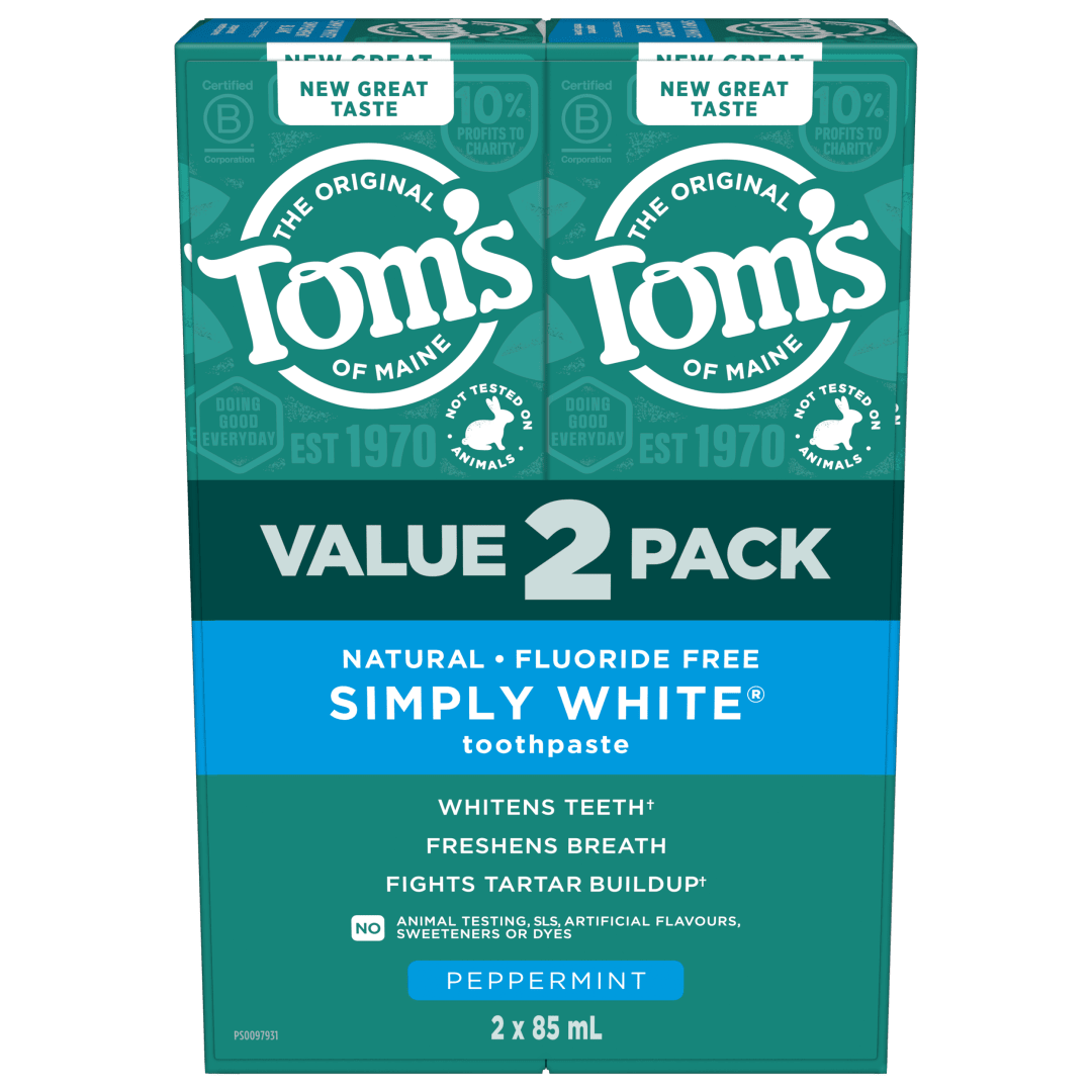 Tom’s of Maine Simply White Fluoride Free Toothpaste, Peppermint, 2 Pack, 85 mL
