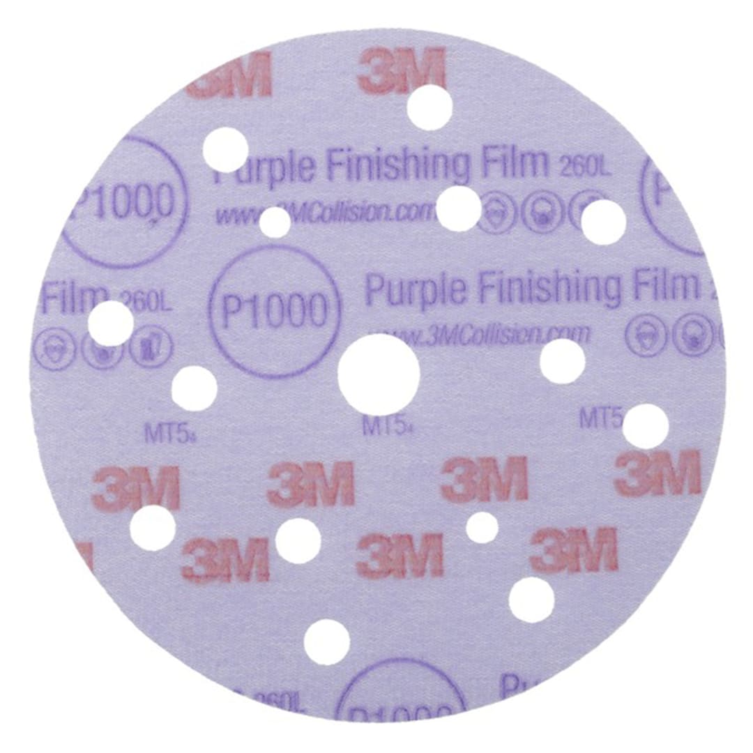 3M™ Hookit™ Mor Finisaj Filmi Disk Zımpara 260L, 150 mm, 15 Delikli, P1000, 51157