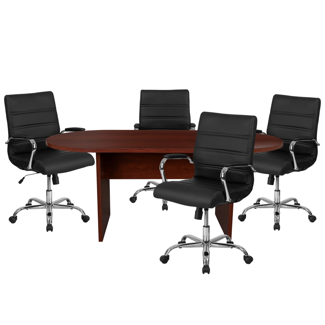 Lake 5 Piece Mahogany Oval Conference Table Set with 4 Black and Chrome LeatherSoft Executive Chairs
