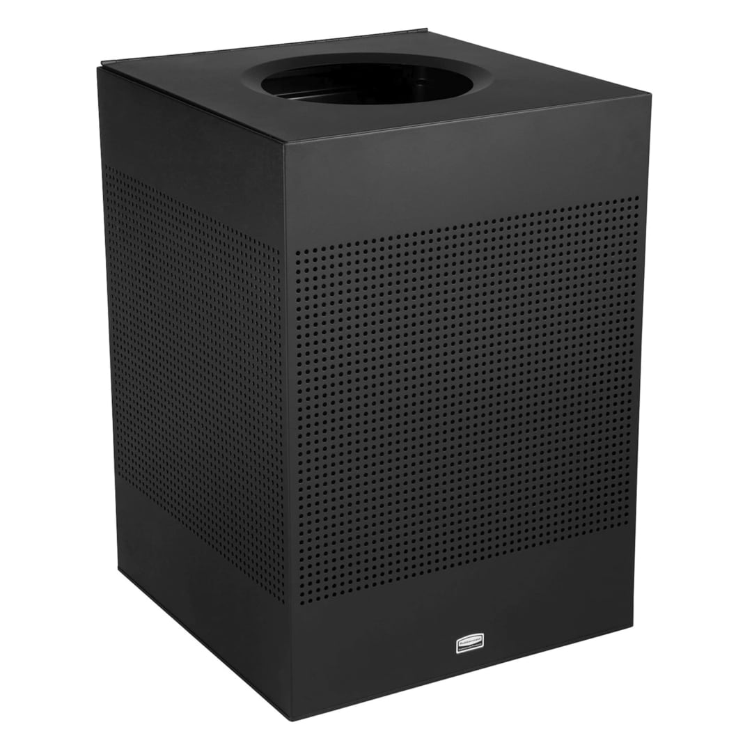 Rubbermaid Commercial Products Silhouettes 40 Gal Square Open Top Trash Can, Textured Black