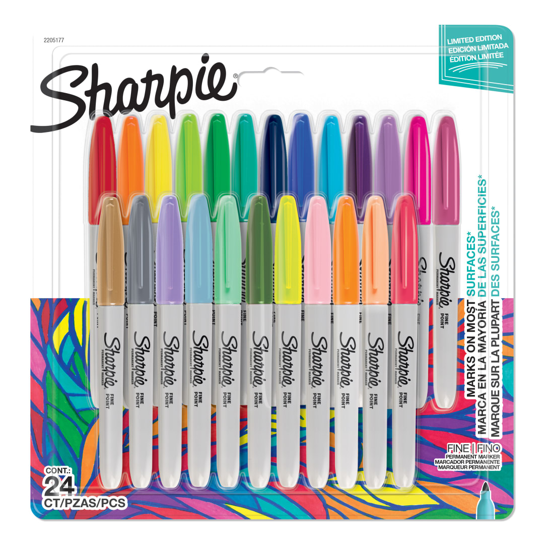 Sharpie Permanent Markers, Fine Point Coloring Pens, Assorted Colors, 24 Marker Pens