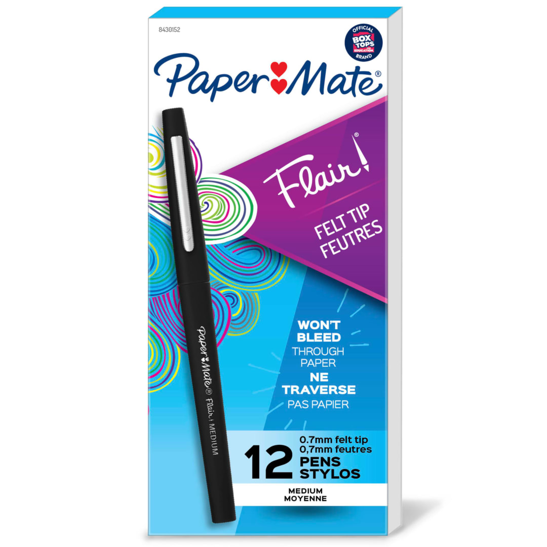 Paper Mate® Flair Felt Tip Pens, Medium Point (0.7mm), Black, 12 Count