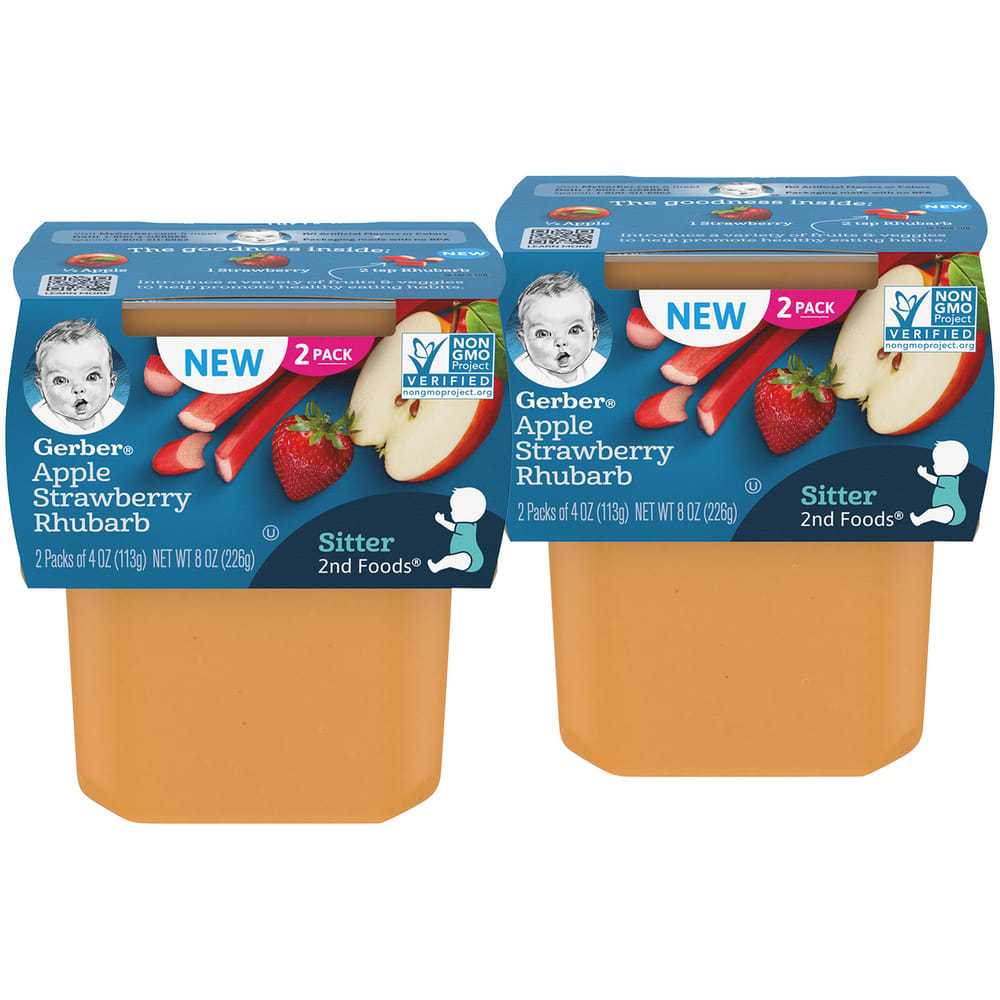 Gerber Stage 2 Baby Food, Apple Strawberry Rhubarb, 4 oz Tubs (16 Pack)