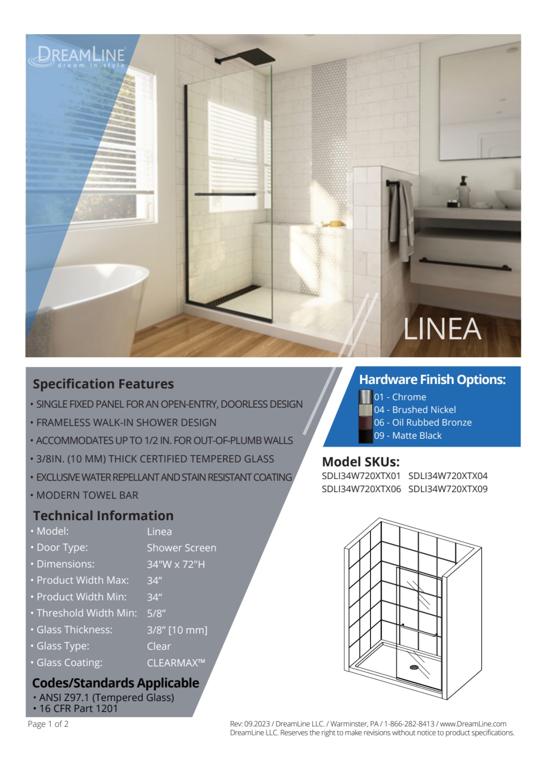 DreamLine Linea 34 inch W x 72 inch H Frameless Clear Shower Screen in ...