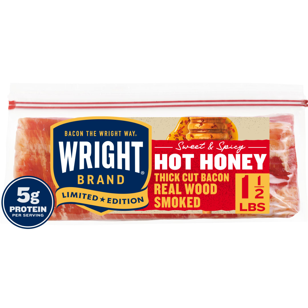 Wright Brand Limited Edition Hot Honey Flavored Real Wood Smoked Thick Cut Bacon, 1.5 lb