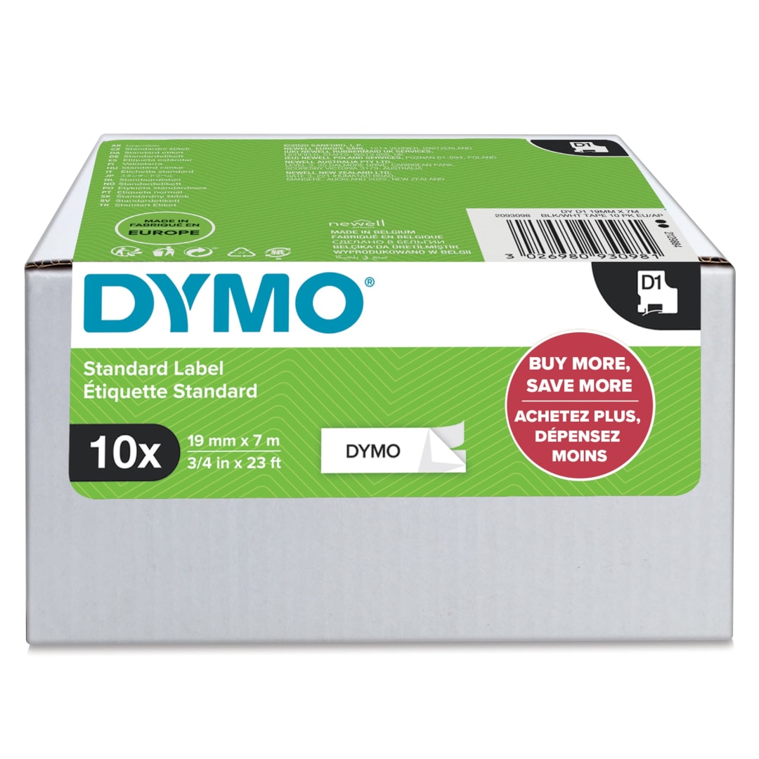 DYMO® Authentic D1 Labels | Black Print on White | 19mm x 7m | Self-Adhesive Labels for LabelManager Label Printers | 10 Count