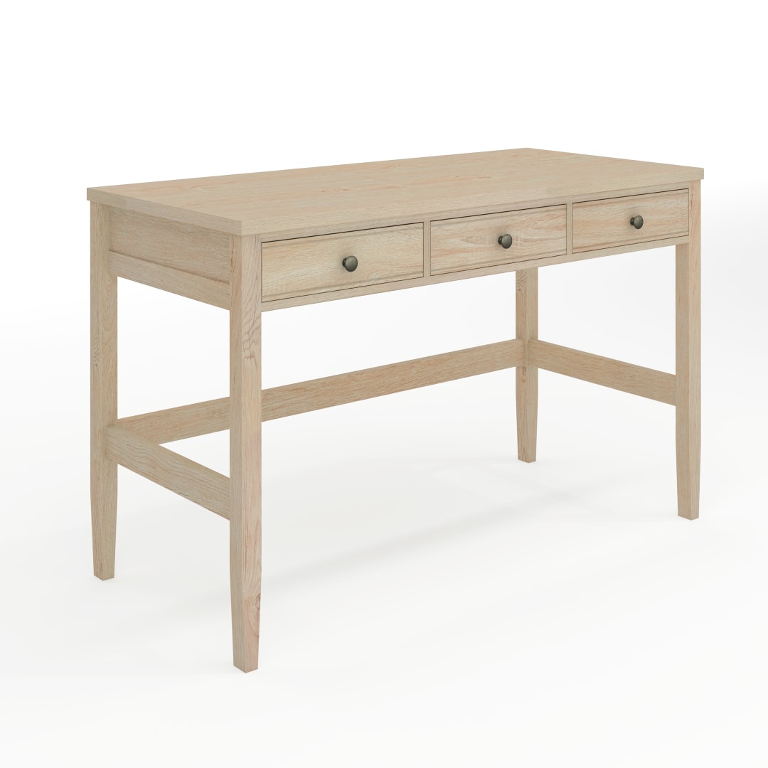 Rhett Home Office 3 Drawer Desk with Tapered Legs in Light Natural with Antique Bronze Hardware
