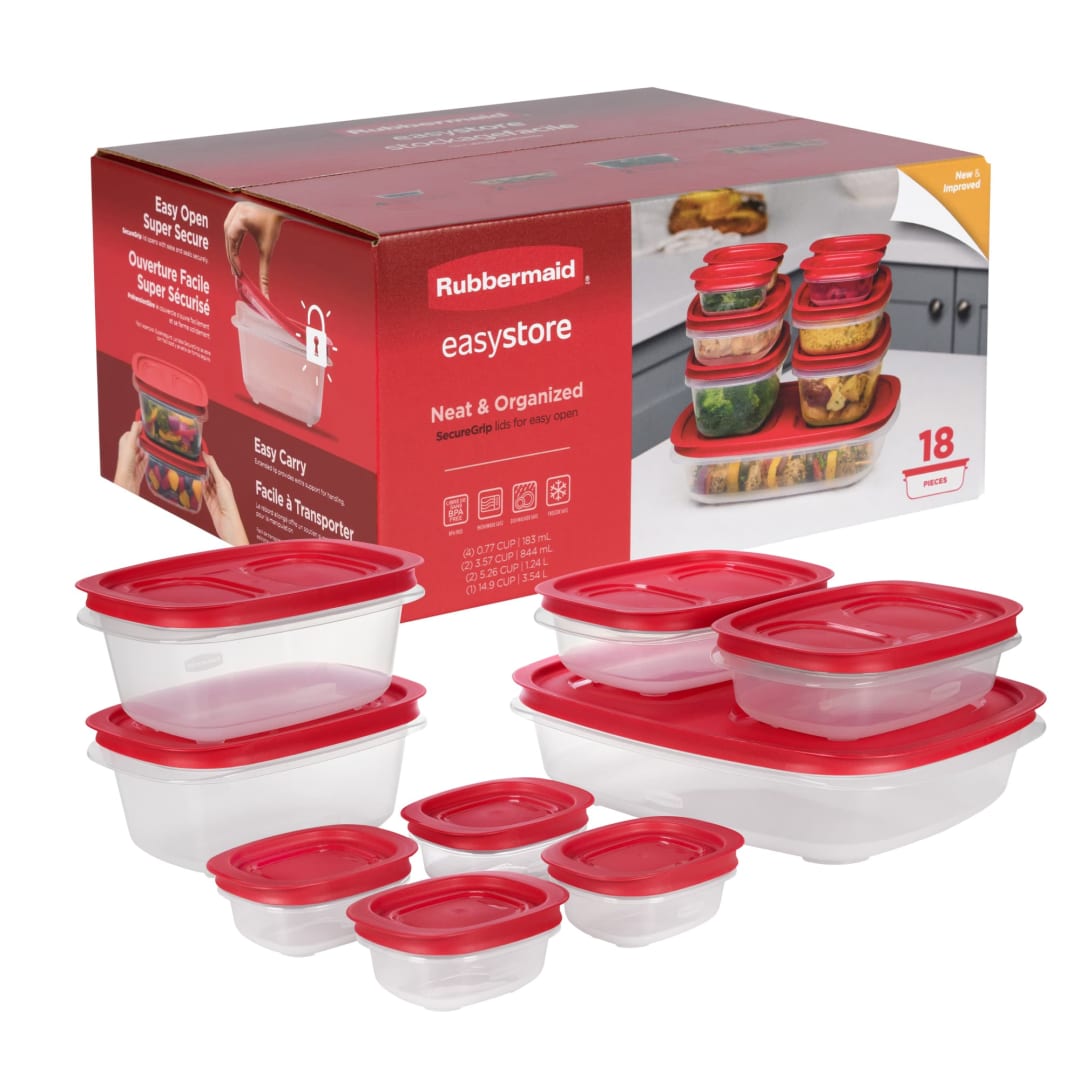 Rubbermaid EasyStore Large Containers, 18-Piece Set, Food Storage Containers, Food Storage Containers with Lids