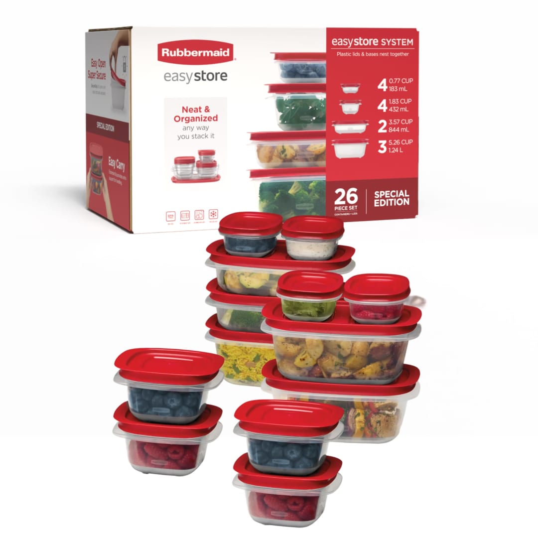 Rubbermaid EasyStore Containers, 26-Piece Set, Food Storage Container Set, Food Storage Containers With Lids