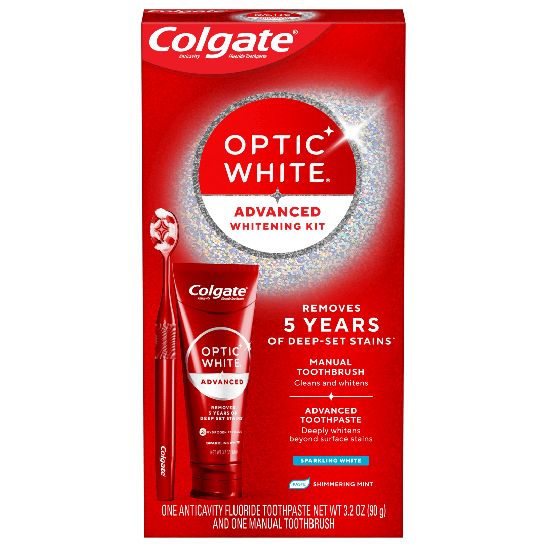 Colgate Optic White Advanced Teeth Whitening Toothpaste and Adult Whitening Toothbrush Kit