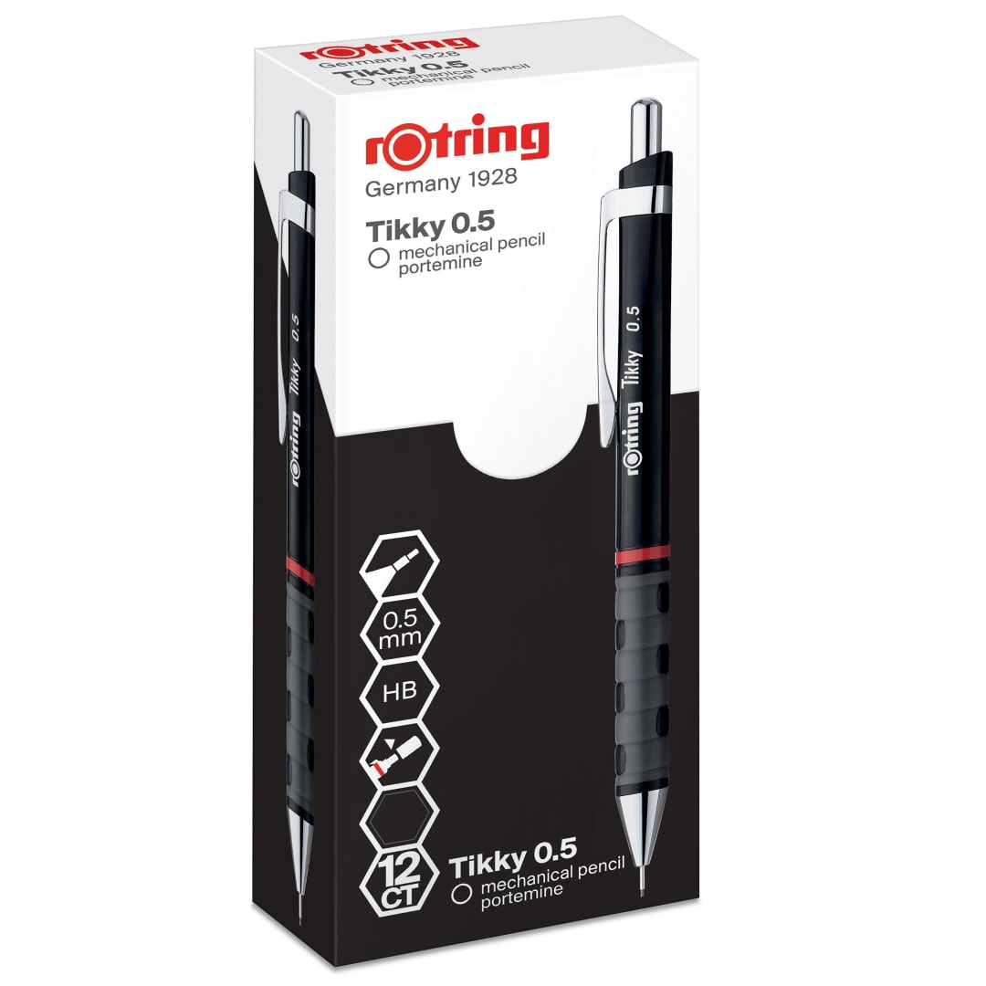 rOtring Tikky portaminas | HB de 0,70 mm | cuerpo negro | caja de 12