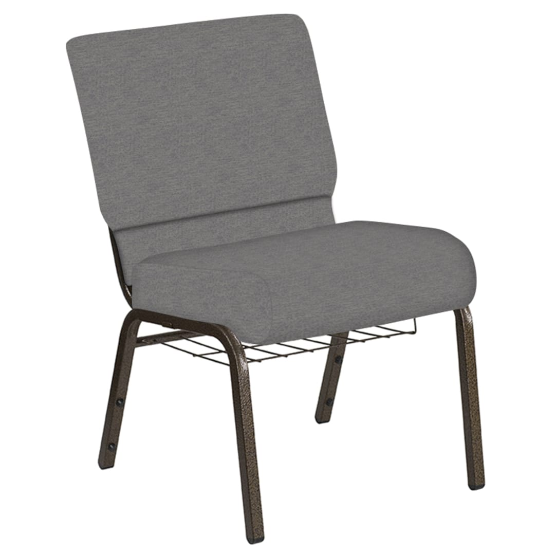 Embroidered 21''W Church Chair in Ravine Granite Fabric with Book Rack - Gold Vein Frame