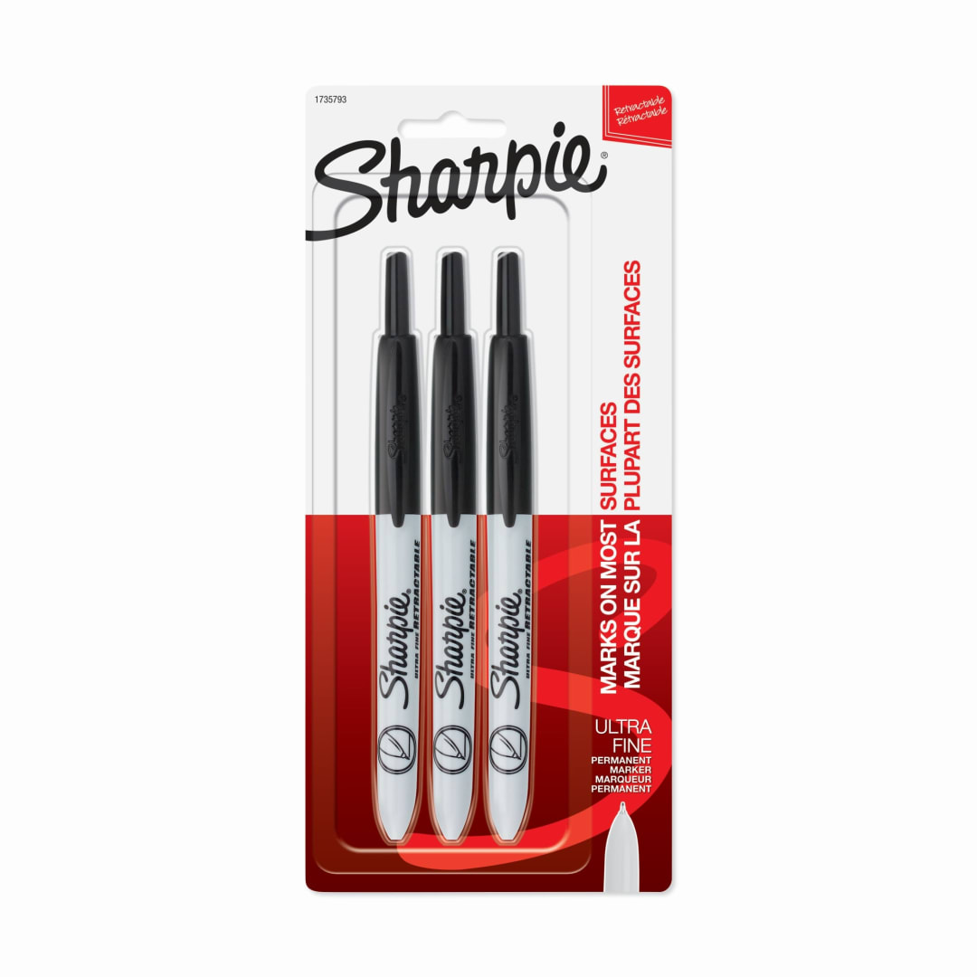 Sharpie® Retractable Permanent Markers, Ultra Fine Point, Black, 3 Count