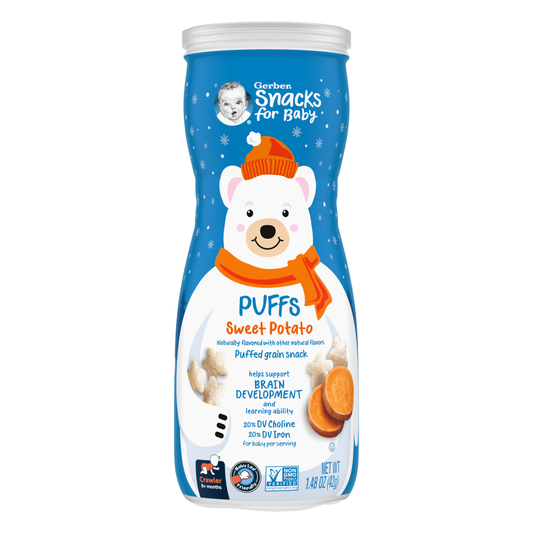 Gerber Baby Snacks, Grain & Grow Puffs, Sweet Potato, 1.48 oz Canister ​