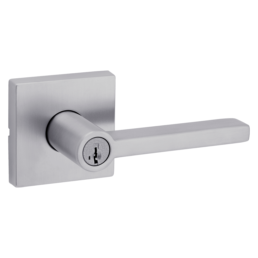 Halifax Keyed Entry Lever in Satin Chrome featuring SmartKey Security